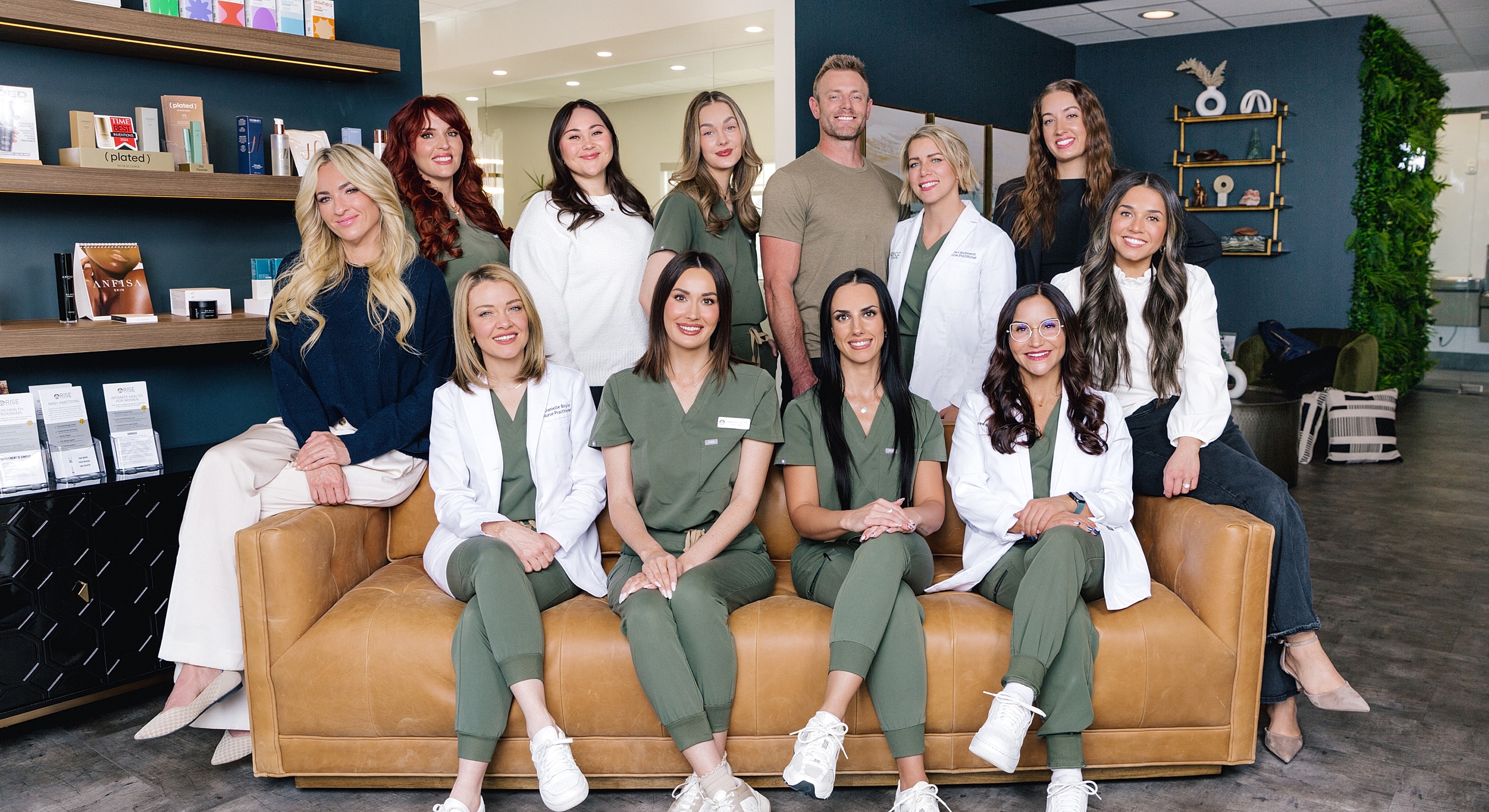 Team of professionals in a modern clinic setting.